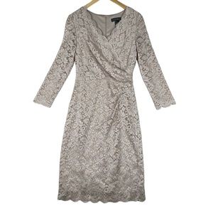 Jessica Howard‎ Toast Stretch Lave Scallop Ruch Surplice Sheath Dress Size 10